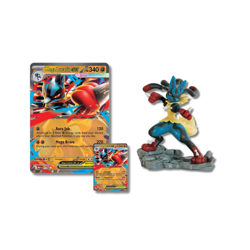 Figura Caja Pokémon Colección con Figura de Mega Lucario, sobres y cartas promocionales en Tiger Cards